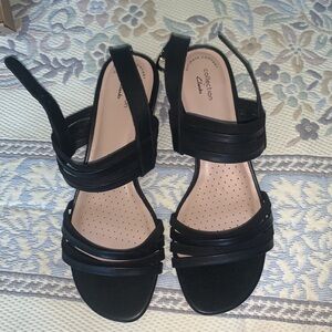Clarks | Black Leather Caroleigh Heeled Sandals Size 11